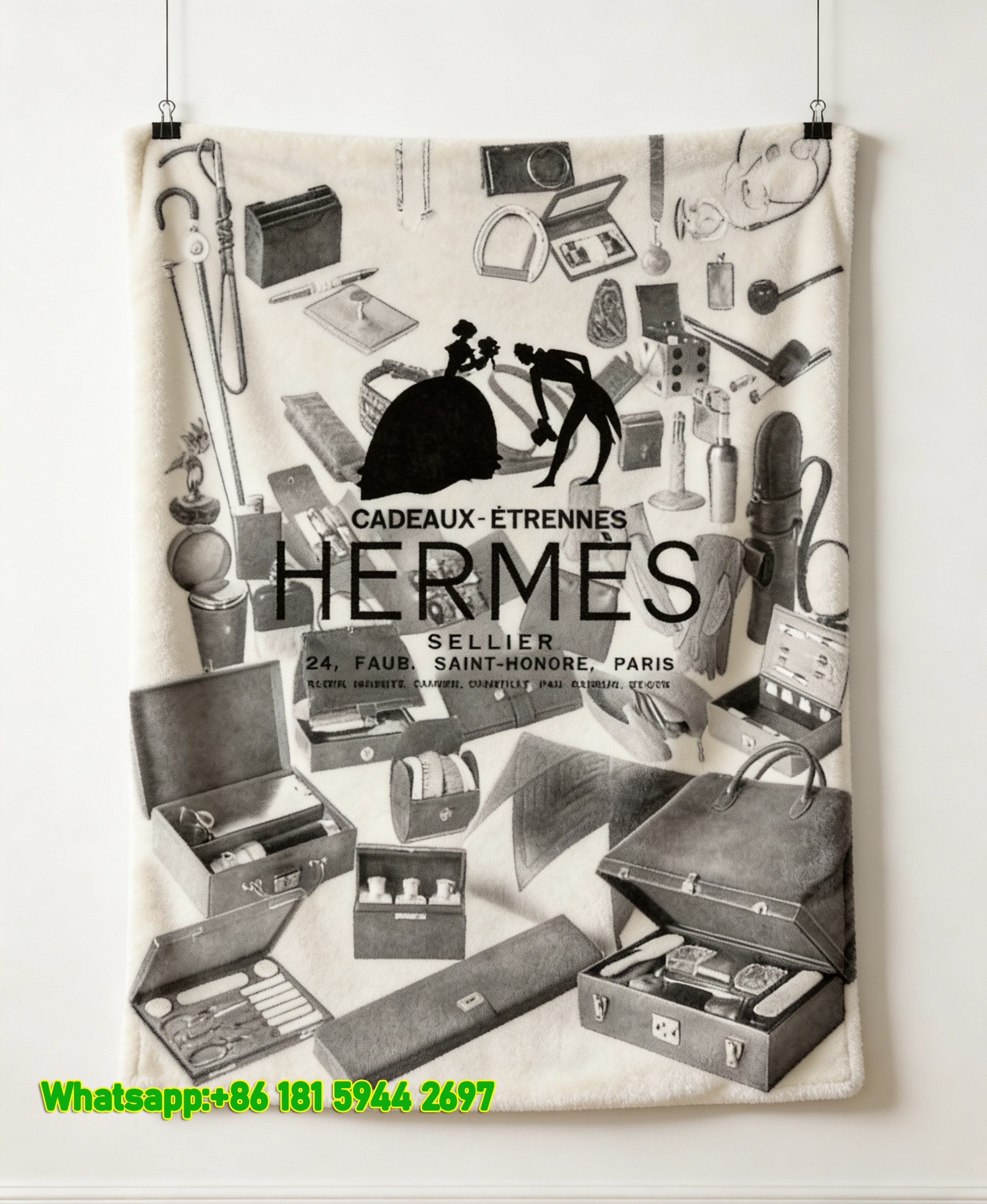 Hermès Vintage Luxury Gift Collection Print Flannel Throw Blanket IMG_5125